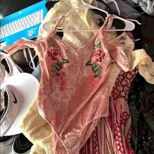 Blush pink velvet shirt with roses